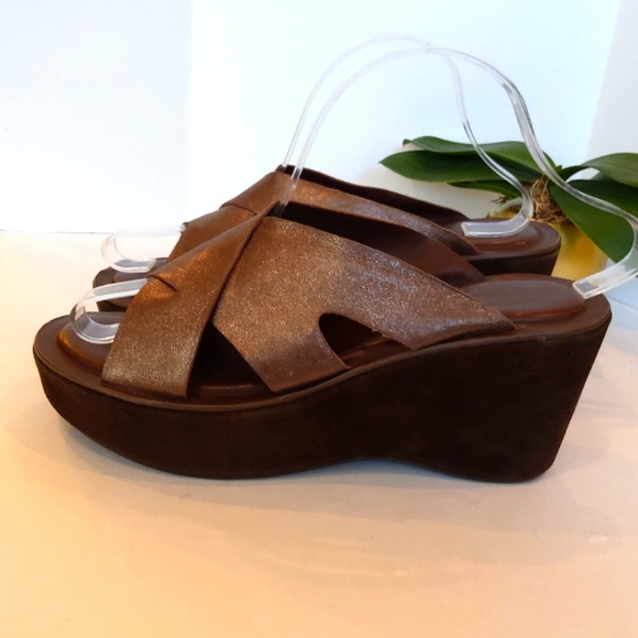 KorkEase Shoes Korkease Brown Metallic Wedge Sandals Poshmark